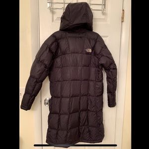 North Face long black down jacket M